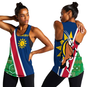Namibia Gemsbok Women Racerback Tank Flag Design with African Patterns