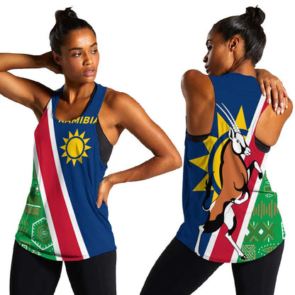 Namibia Gemsbok Women Racerback Tank Flag Design with African Patterns