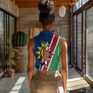 Namibia Gemsbok Women Sleeveless Polo Shirt Flag Design with African Patterns