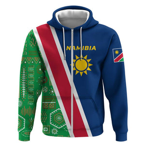 Namibia Gemsbok Zip Hoodie Flag Design with African Patterns