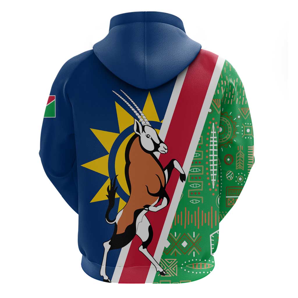 Namibia Gemsbok Zip Hoodie Flag Design with African Patterns