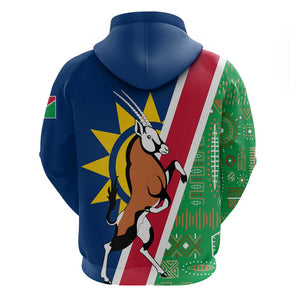 Namibia Gemsbok Zip Hoodie Flag Design with African Patterns