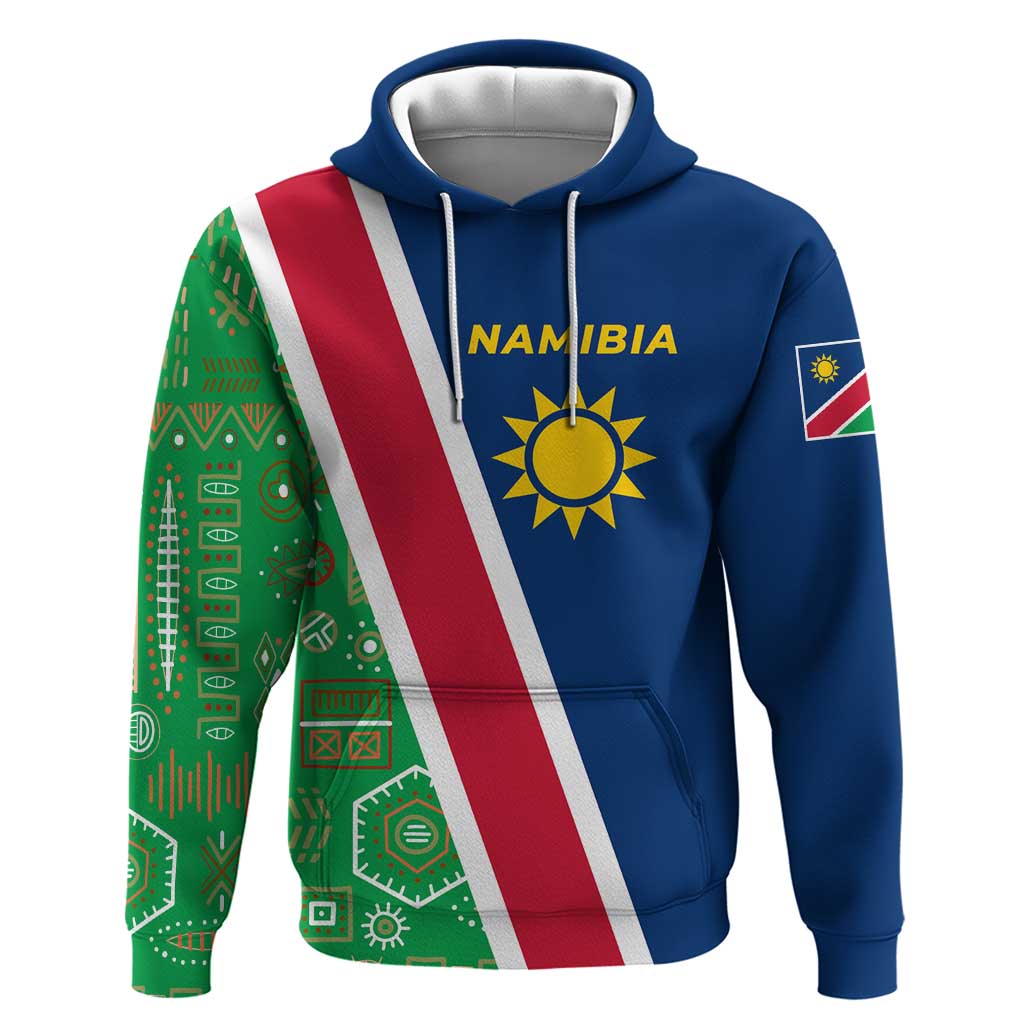 Namibia Gemsbok Zip Hoodie Flag Design with African Patterns