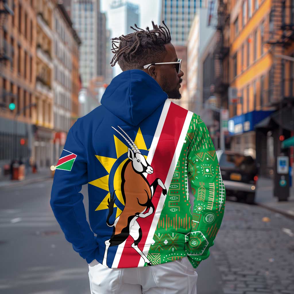 Namibia Gemsbok Zip Hoodie Flag Design with African Patterns