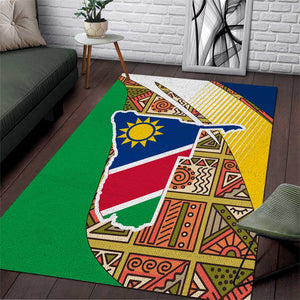 Afro Namibia Map Area Rug National Emblem and Cultural Motif Design