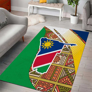 Afro Namibia Map Area Rug National Emblem and Cultural Motif Design