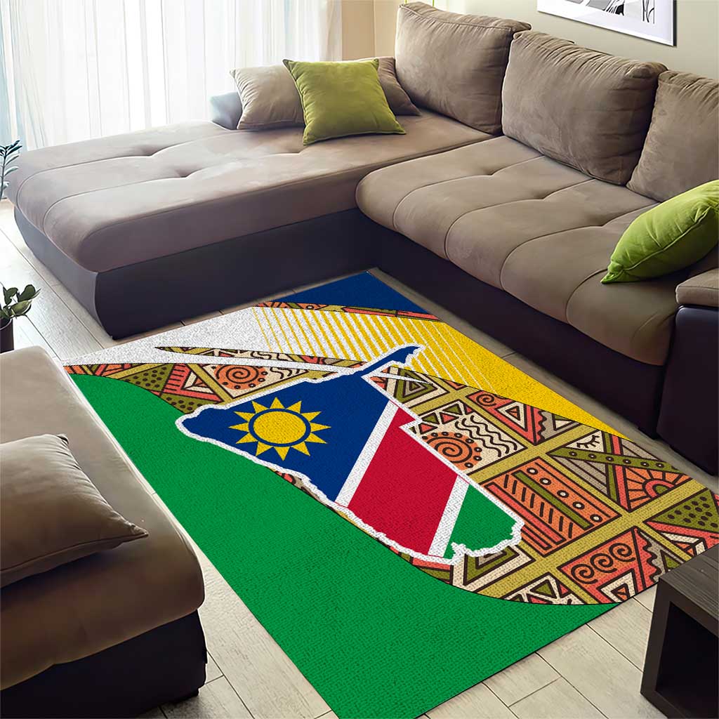 Afro Namibia Map Area Rug National Emblem and Cultural Motif Design
