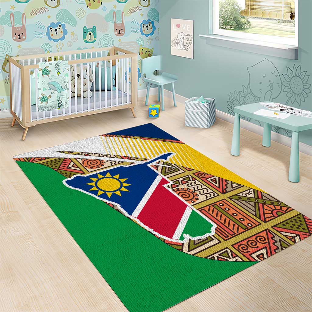 Afro Namibia Map Area Rug National Emblem and Cultural Motif Design