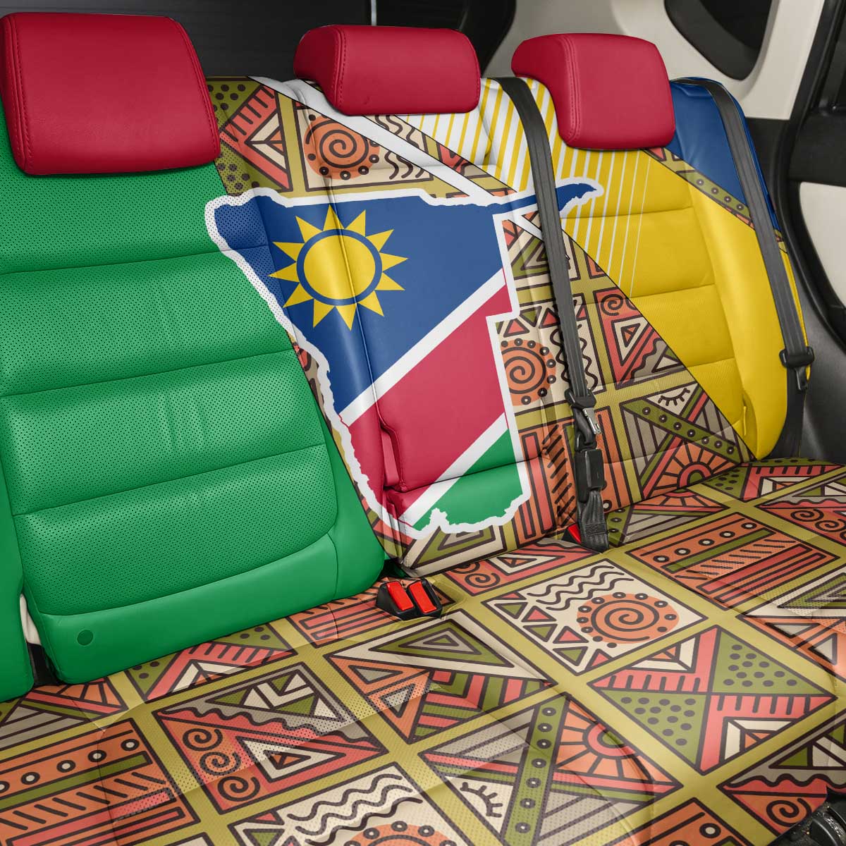 Afro Namibia Map Back Car Seat Cover National Emblem and Cultural Motif Design