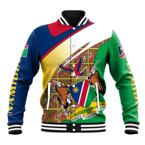 Afro Namibia Map Baseball Jacket National Emblem and Cultural Motif Design