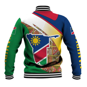 Afro Namibia Map Baseball Jacket National Emblem and Cultural Motif Design
