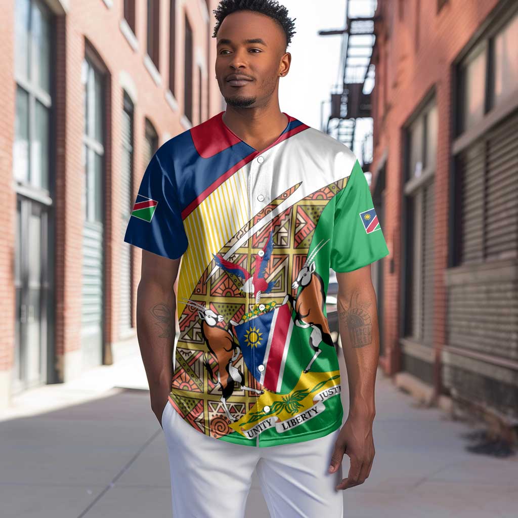 Afro Namibia Map Baseball Jersey National Emblem and Cultural Motif Design