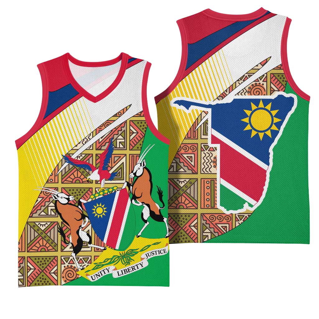 Afro Namibia Map Basketball Jersey National Emblem and Cultural Motif Design - African Pride
