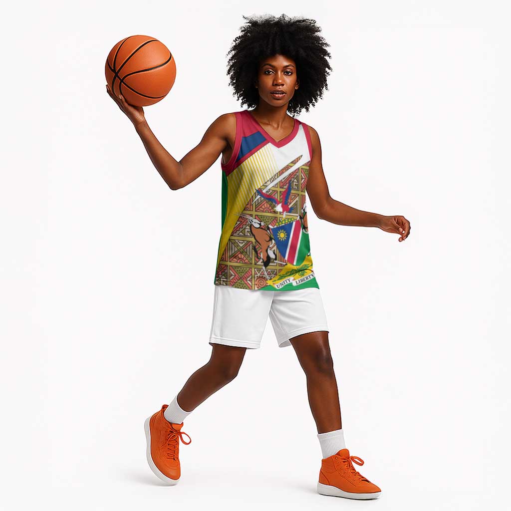 Afro Namibia Map Basketball Jersey National Emblem and Cultural Motif Design - African Pride