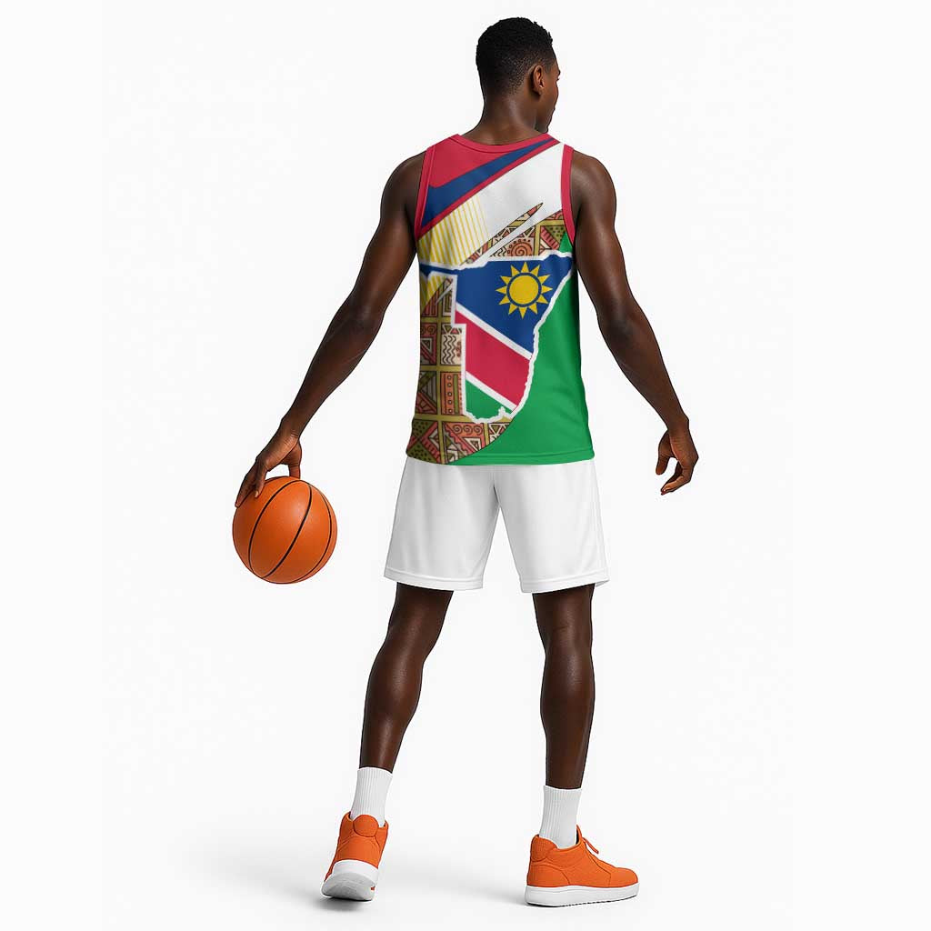 Afro Namibia Map Basketball Jersey National Emblem and Cultural Motif Design - African Pride