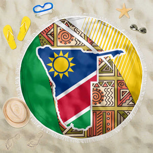 Afro Namibia Map Beach Blanket National Emblem and Cultural Motif Design