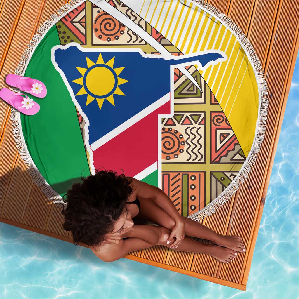 Afro Namibia Map Beach Blanket National Emblem and Cultural Motif Design