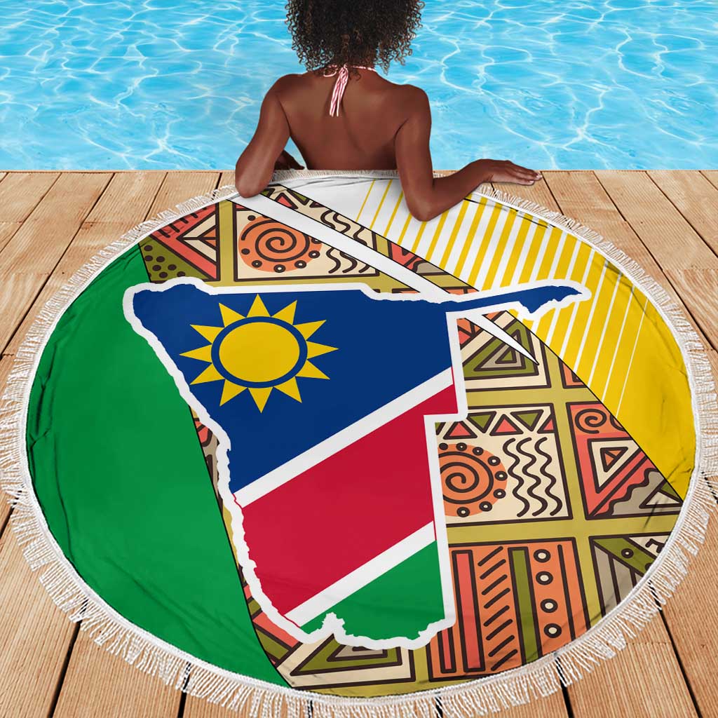 Afro Namibia Map Beach Blanket National Emblem and Cultural Motif Design