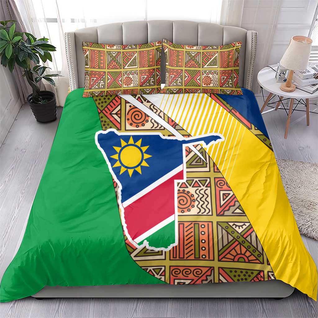 Afro Namibia Map Bedding Set National Emblem and Cultural Motif Design