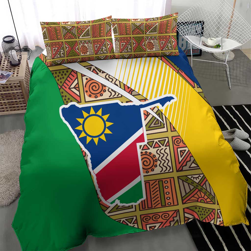 Afro Namibia Map Bedding Set National Emblem and Cultural Motif Design