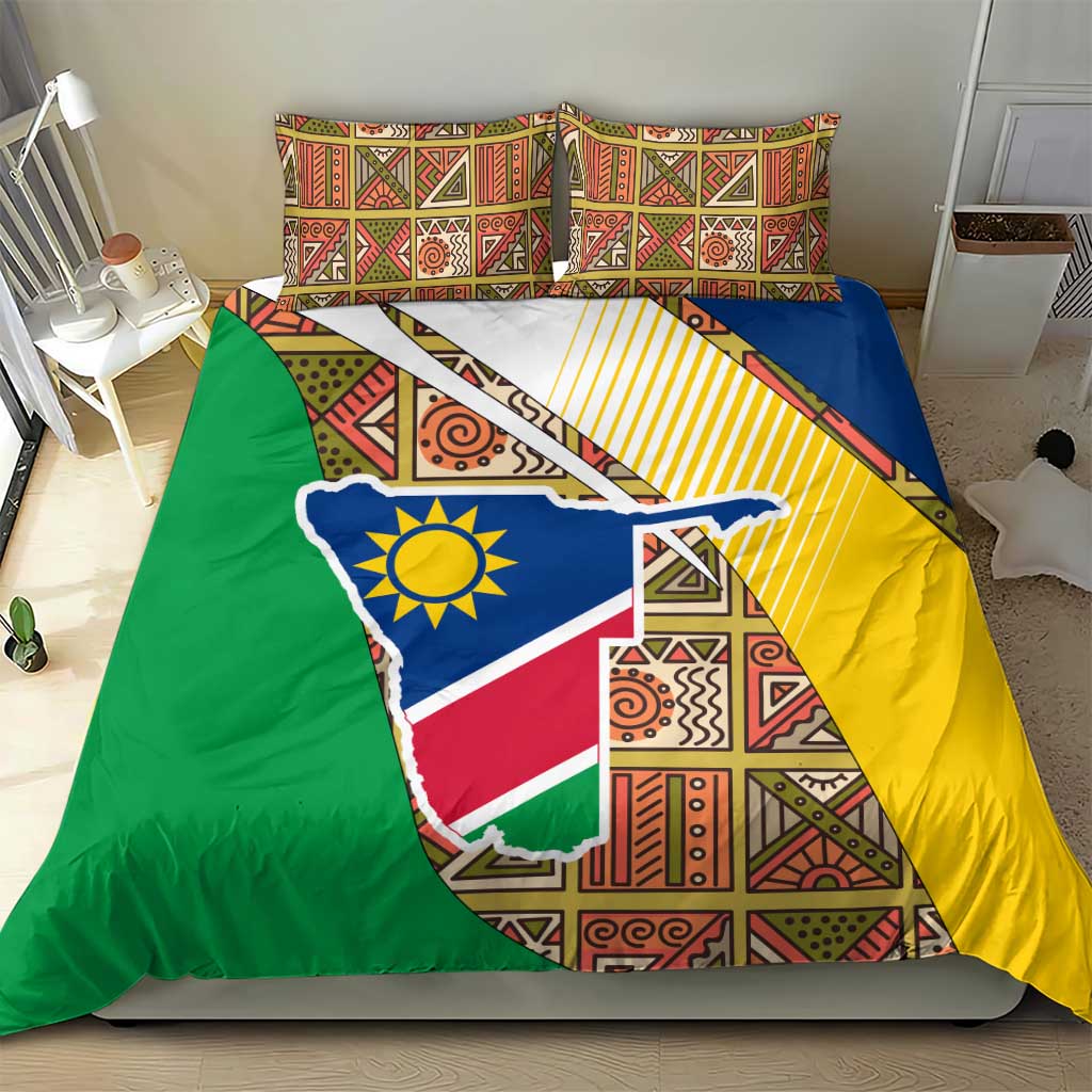 Afro Namibia Map Bedding Set National Emblem and Cultural Motif Design