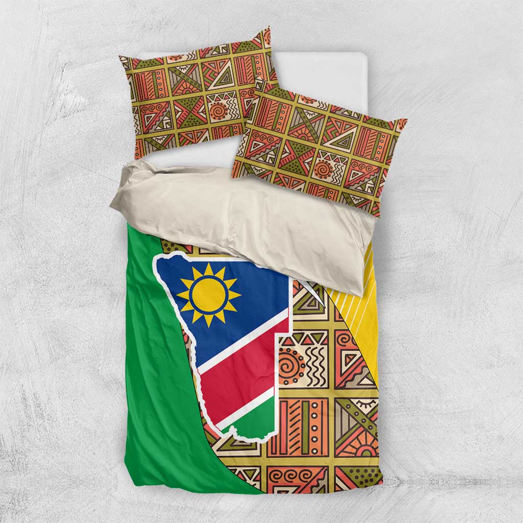 Afro Namibia Map Bedding Set National Emblem and Cultural Motif Design