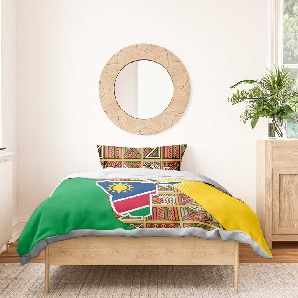 Afro Namibia Map Bedding Set National Emblem and Cultural Motif Design