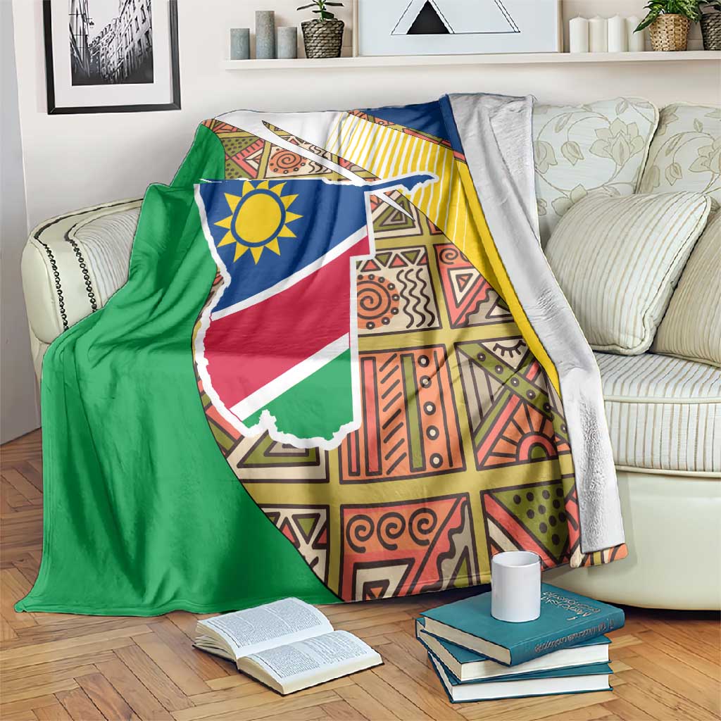 Afro Namibia Map Blanket National Emblem and Cultural Motif Design