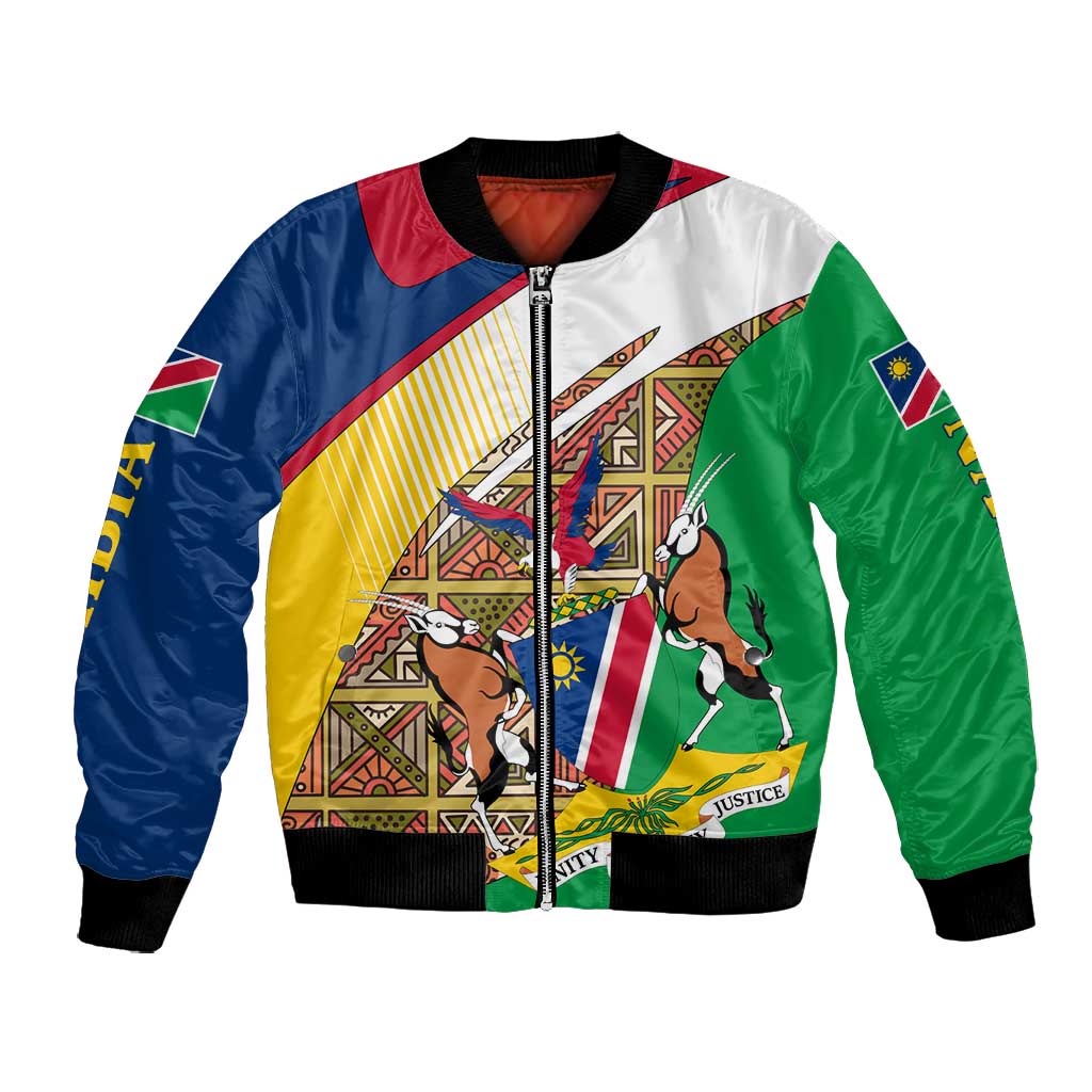 Afro Namibia Map Bomber Jacket National Emblem and Cultural Motif Design
