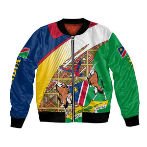 Afro Namibia Map Bomber Jacket National Emblem and Cultural Motif Design
