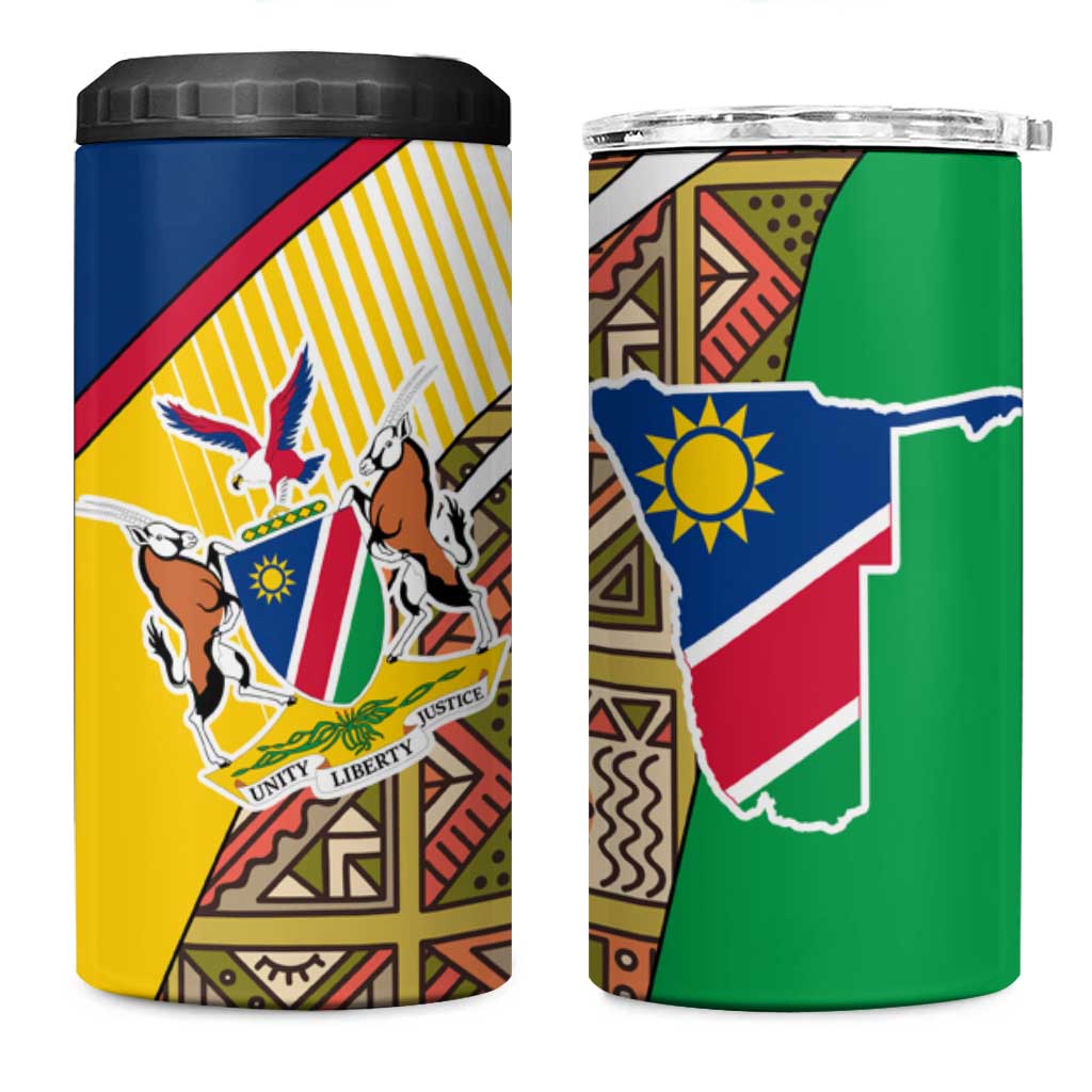 Afro Namibia Map 4 in 1 Can Cooler Tumbler National Emblem and Cultural Motif Design