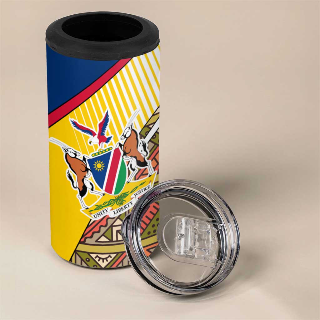Afro Namibia Map 4 in 1 Can Cooler Tumbler National Emblem and Cultural Motif Design
