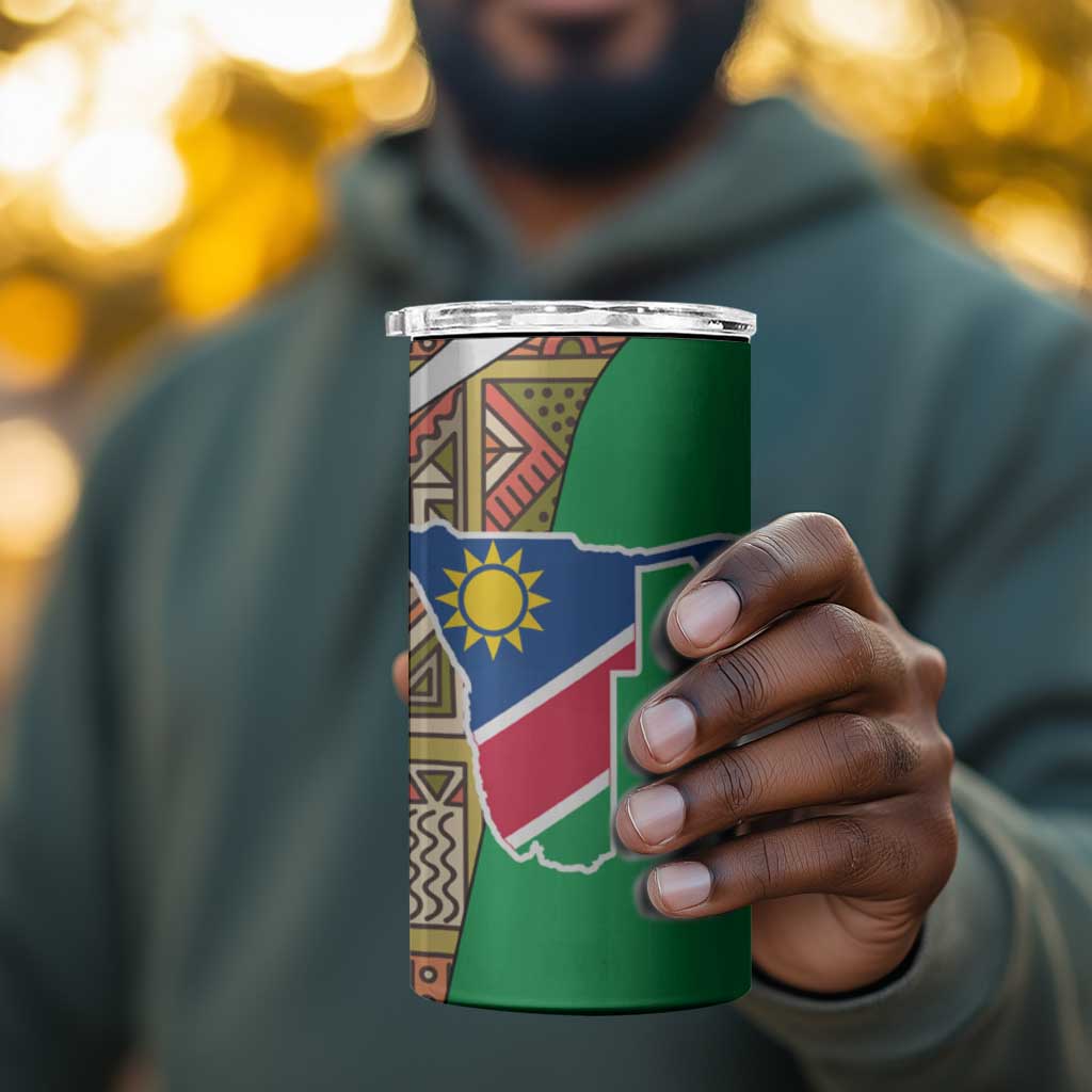 Afro Namibia Map 4 in 1 Can Cooler Tumbler National Emblem and Cultural Motif Design