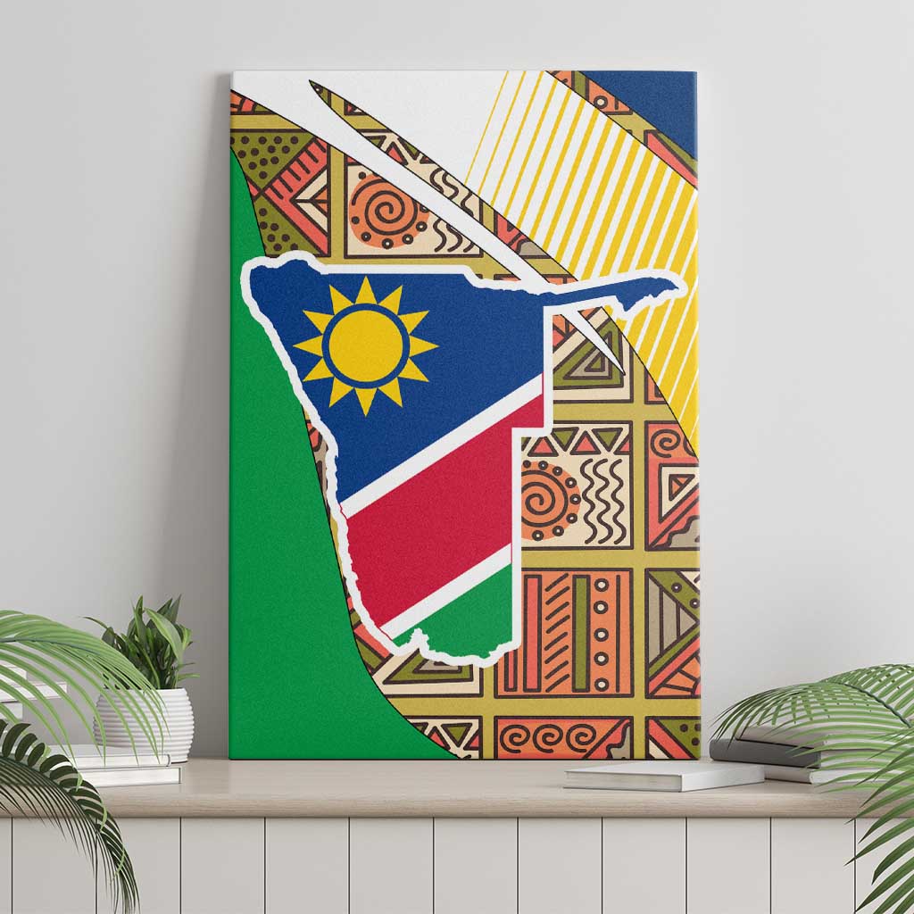 Afro Namibia Map Canvas Wall Art National Emblem and Cultural Motif Design