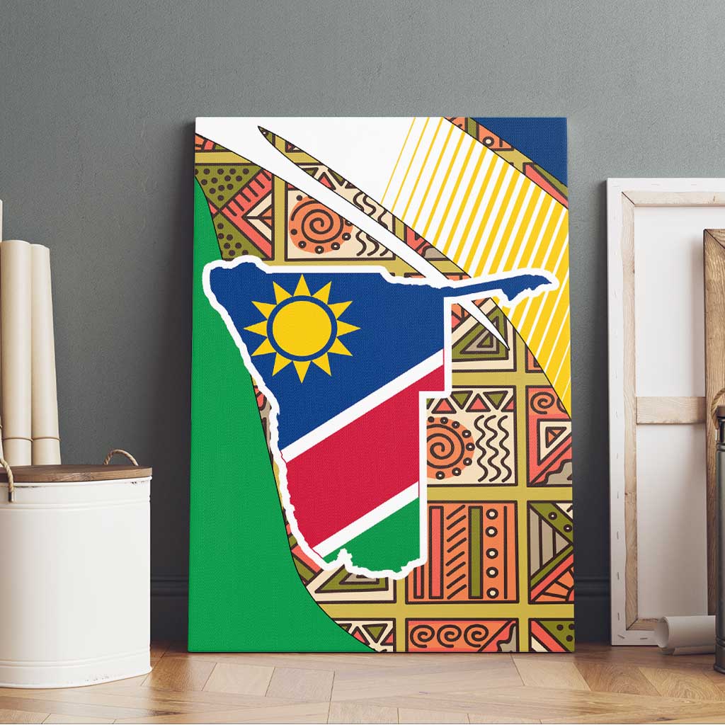 Afro Namibia Map Canvas Wall Art National Emblem and Cultural Motif Design