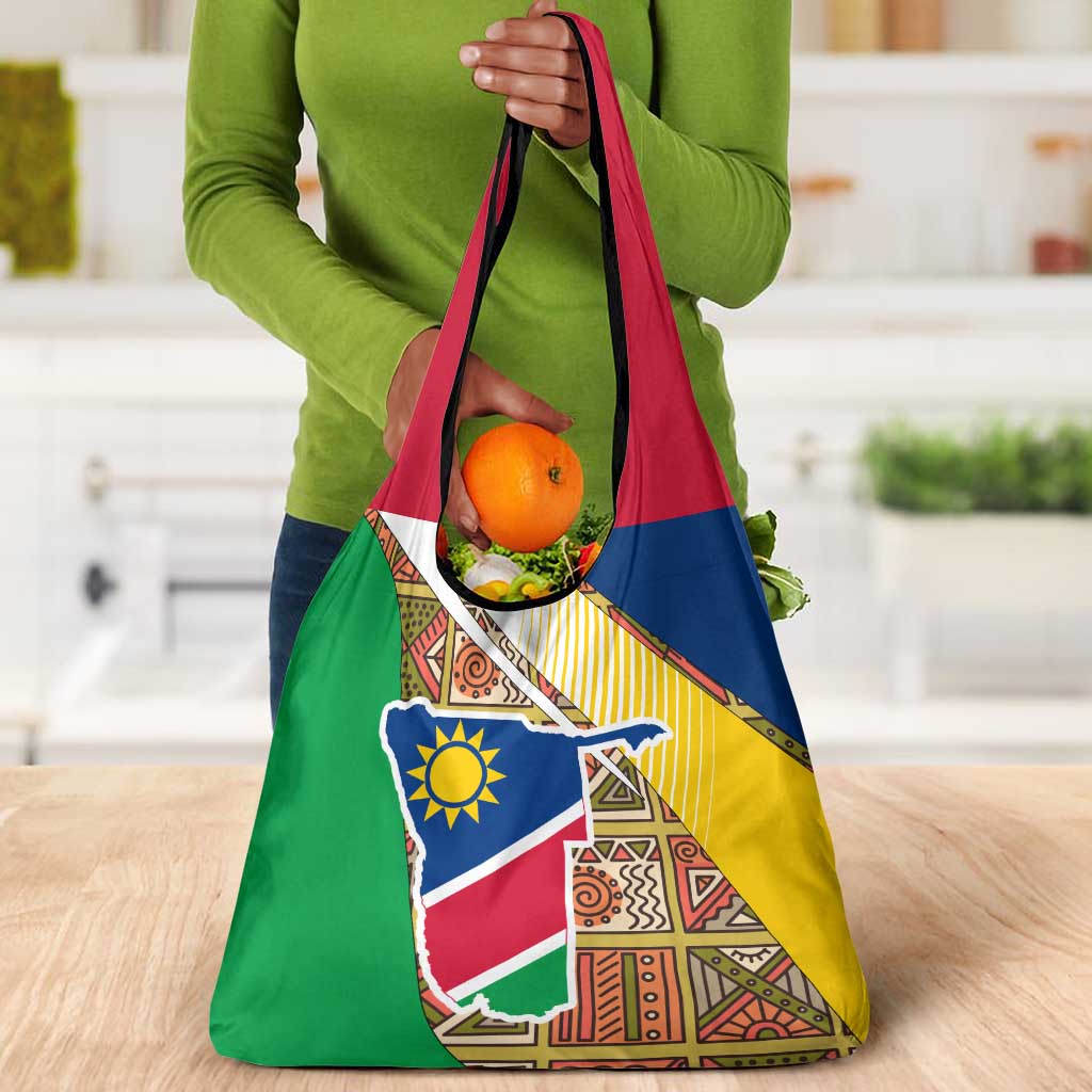 Afro Namibia Map Grocery Bag National Emblem and Cultural Motif Design