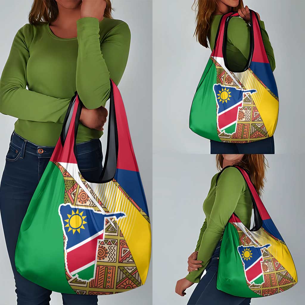 Afro Namibia Map Grocery Bag National Emblem and Cultural Motif Design
