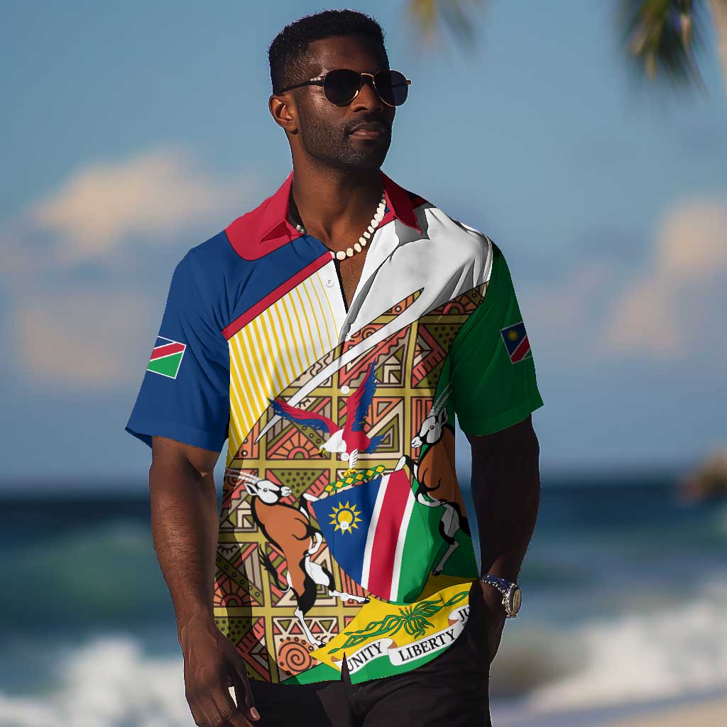 Afro Namibia Map Hawaiian Shirt National Emblem and Cultural Motif Design