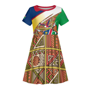 Afro Namibia Map Kid Short Sleeve Dress National Emblem and Cultural Motif Design