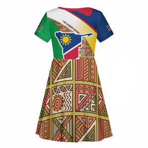 Afro Namibia Map Kid Short Sleeve Dress National Emblem and Cultural Motif Design