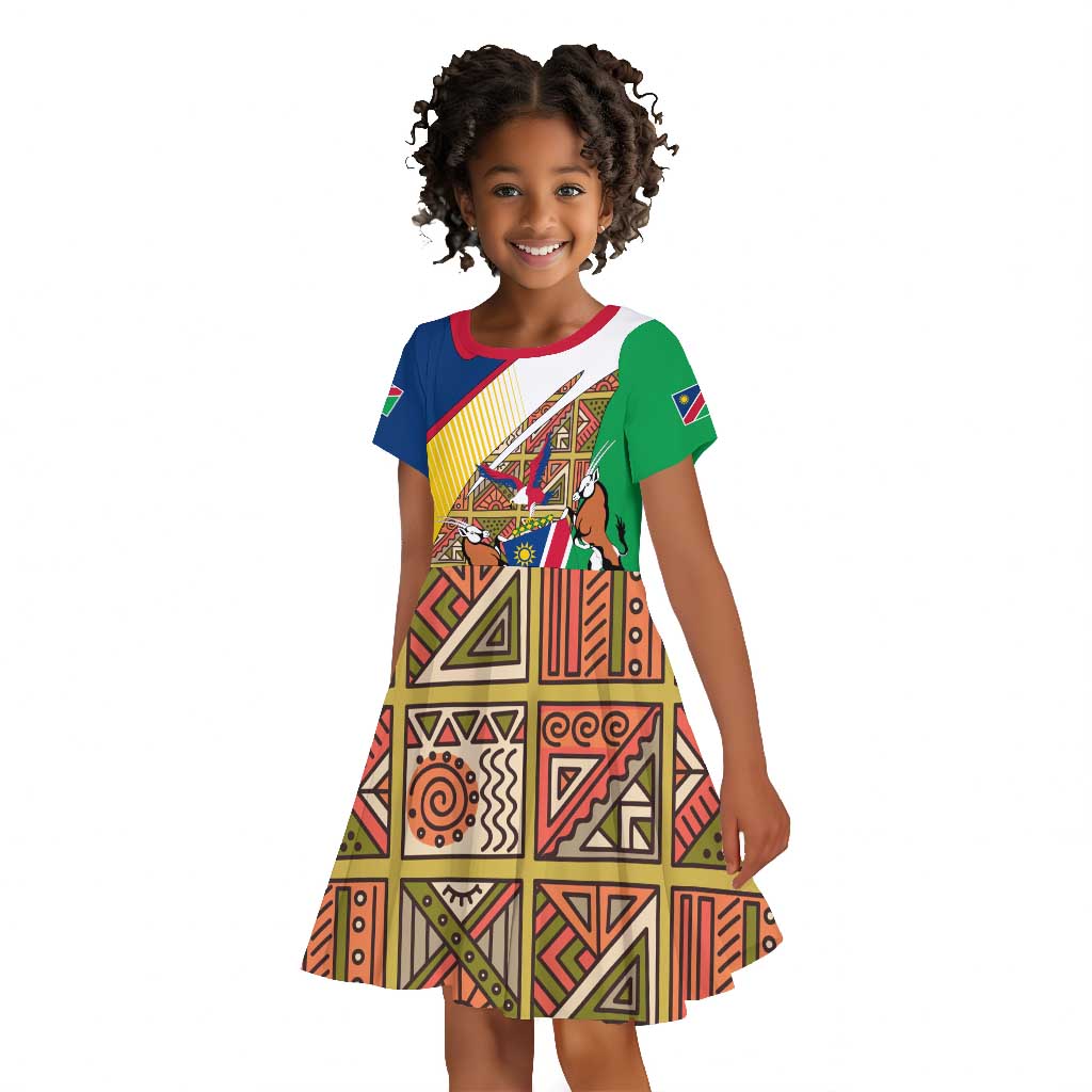 Afro Namibia Map Kid Short Sleeve Dress National Emblem and Cultural Motif Design