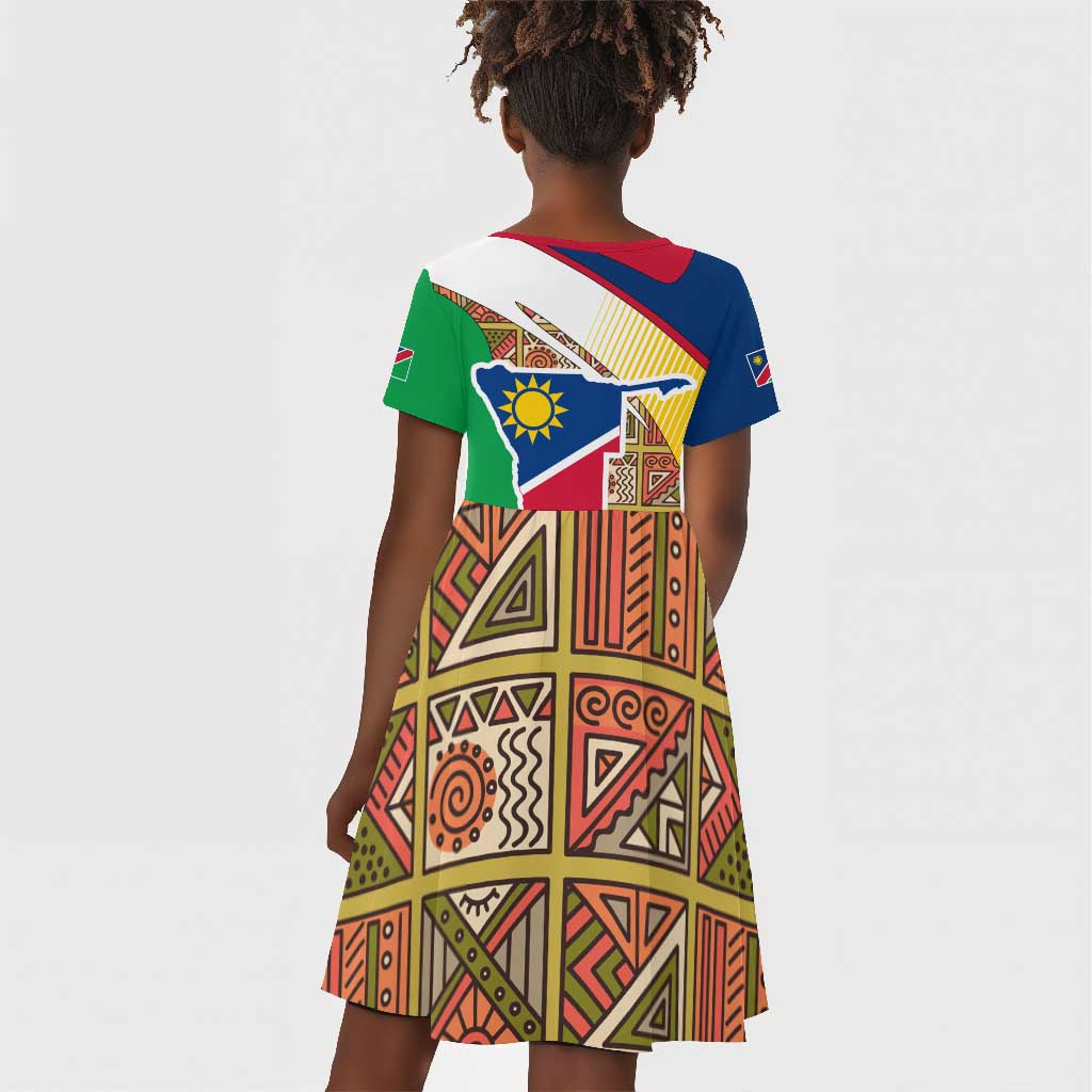 Afro Namibia Map Kid Short Sleeve Dress National Emblem and Cultural Motif Design