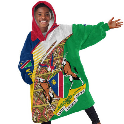 Afro Namibia Map Kid Wearable Blanket Hoodie National Emblem and Cultural Motif Design