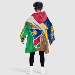 Afro Namibia Map Kid Wearable Blanket Hoodie National Emblem and Cultural Motif Design