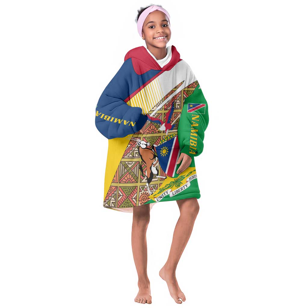 Afro Namibia Map Kid Wearable Blanket Hoodie National Emblem and Cultural Motif Design