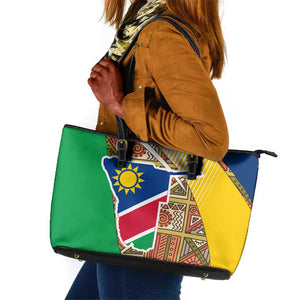 Afro Namibia Map Leather Tote Bag National Emblem and Cultural Motif Design