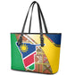 Afro Namibia Map Leather Tote Bag National Emblem and Cultural Motif Design