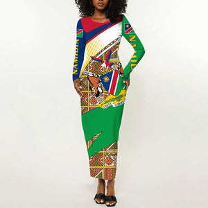 Afro Namibia Map Long Sleeve Bodycon Dress National Emblem and Cultural Motif Design TS04