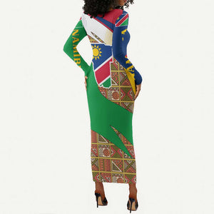 Afro Namibia Map Long Sleeve Bodycon Dress National Emblem and Cultural Motif Design TS04