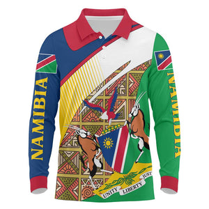 Afro Namibia Map Long Sleeve Polo Shirt National Emblem and Cultural Motif Design